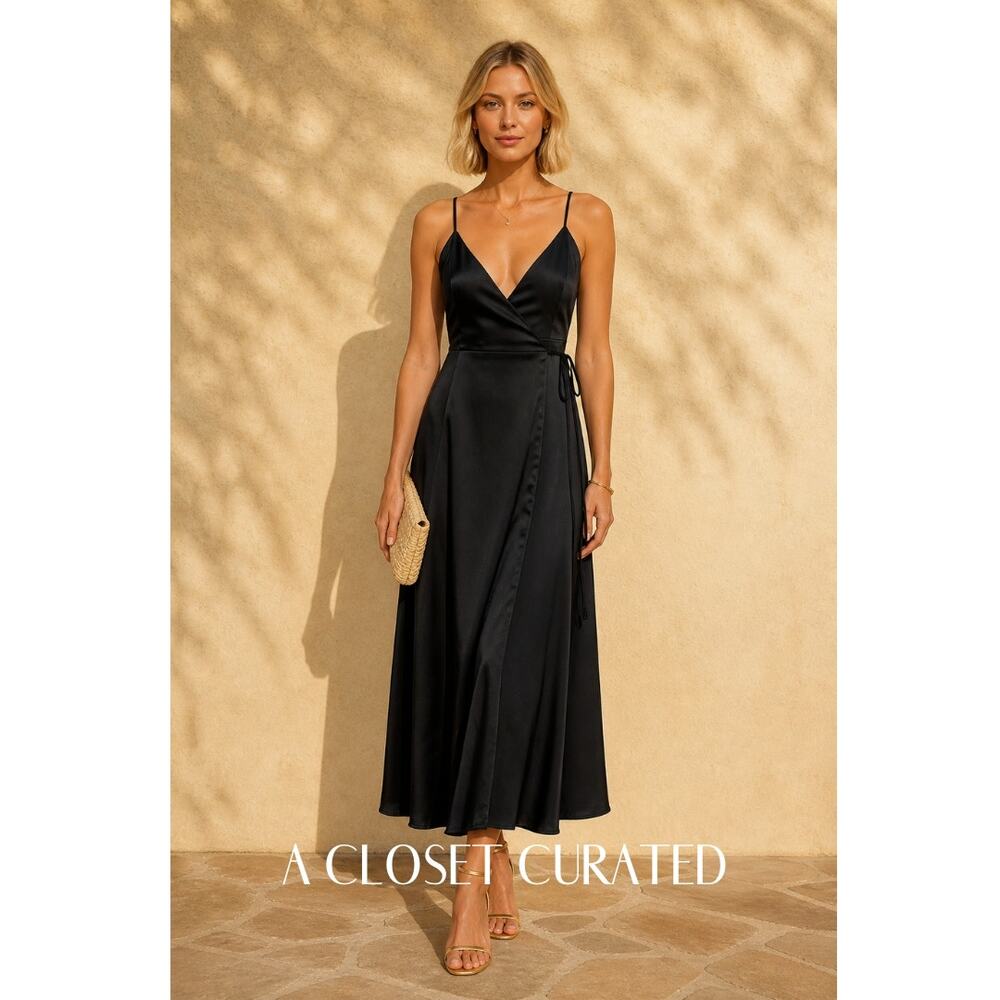 Fame and Partners Wrap Midi Dress 0 Black NEW